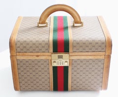 Gucci Train Case with Mirror & Lock GG Logo Canvas Webbing & Leather Travel Bag