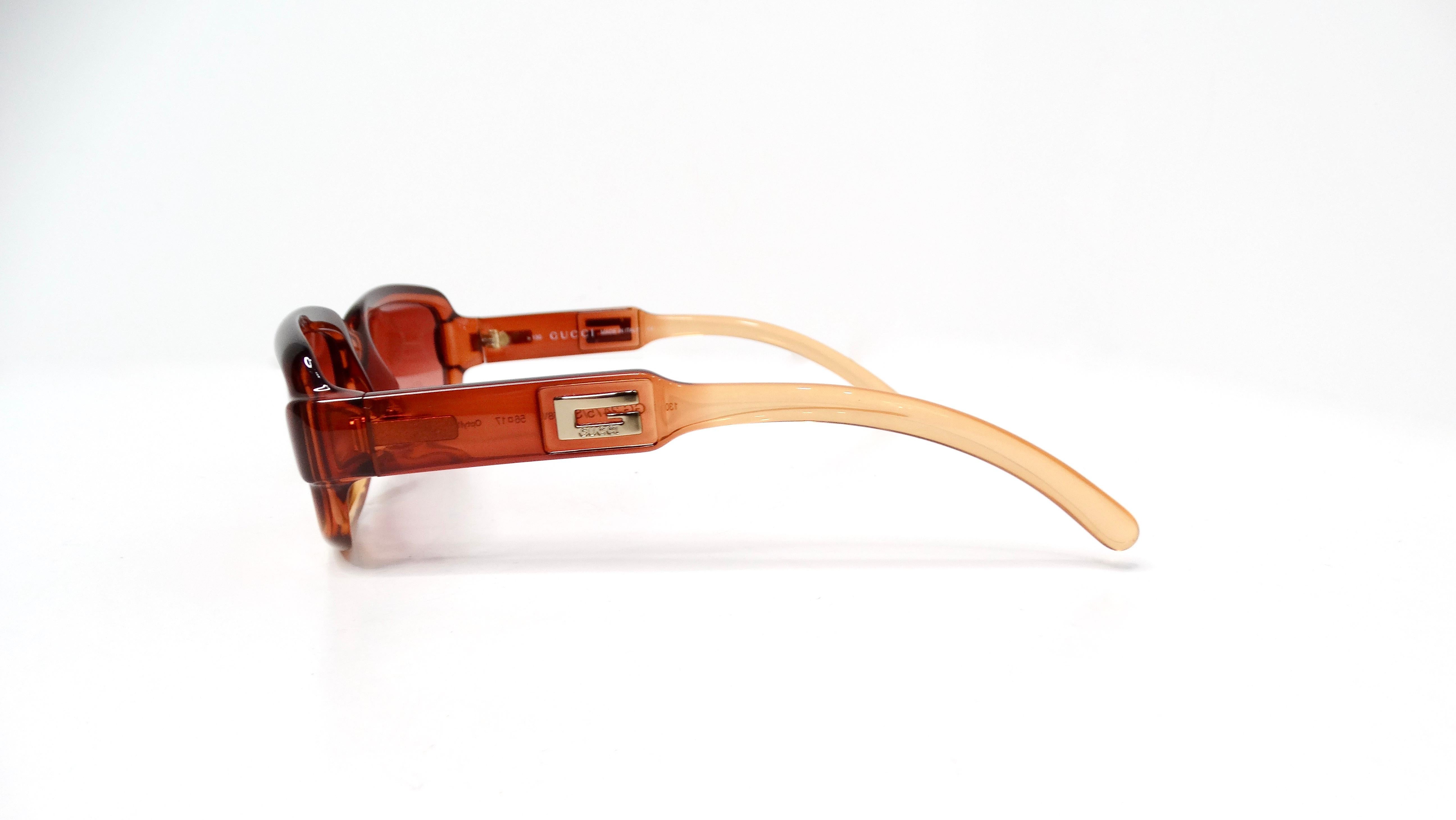 Gucci Translucent Brown Square Ombre Gradient Sunglasses In Good Condition For Sale In Scottsdale, AZ