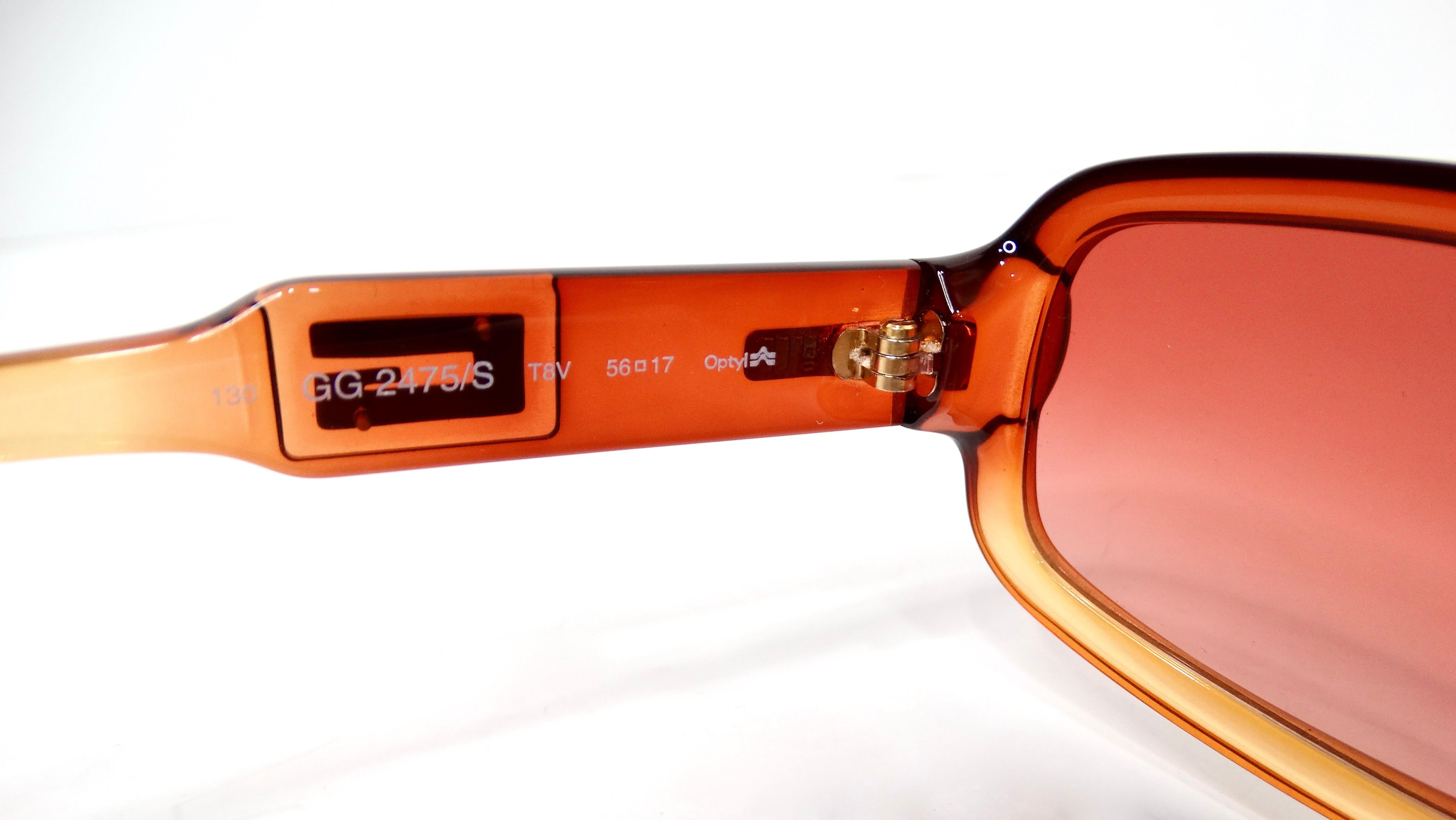 Gucci Translucent Brown Square Ombre Gradient Sunglasses For Sale 2