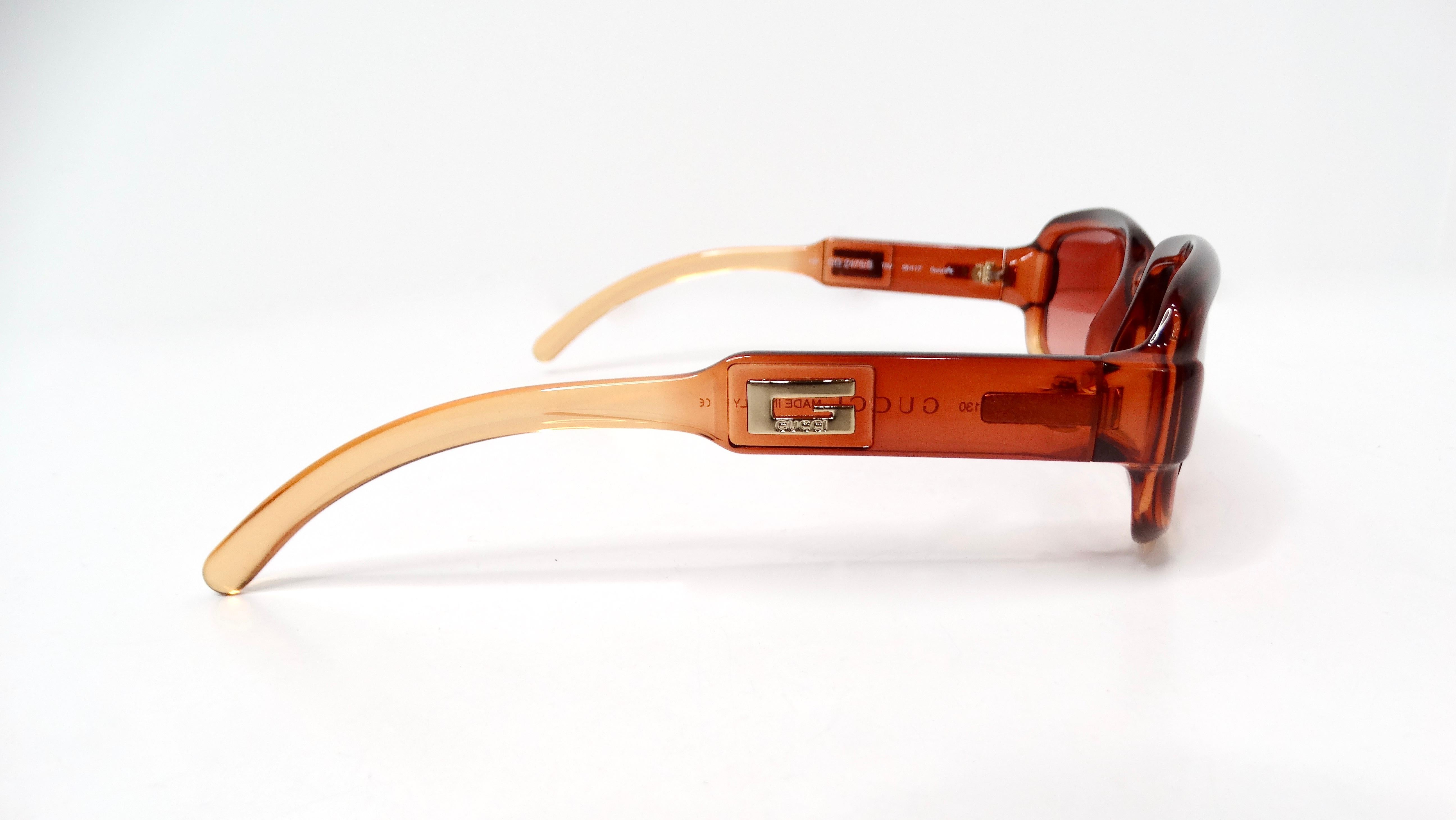 Gucci Translucent Brown Square Ombre Gradient Sunglasses For Sale 4