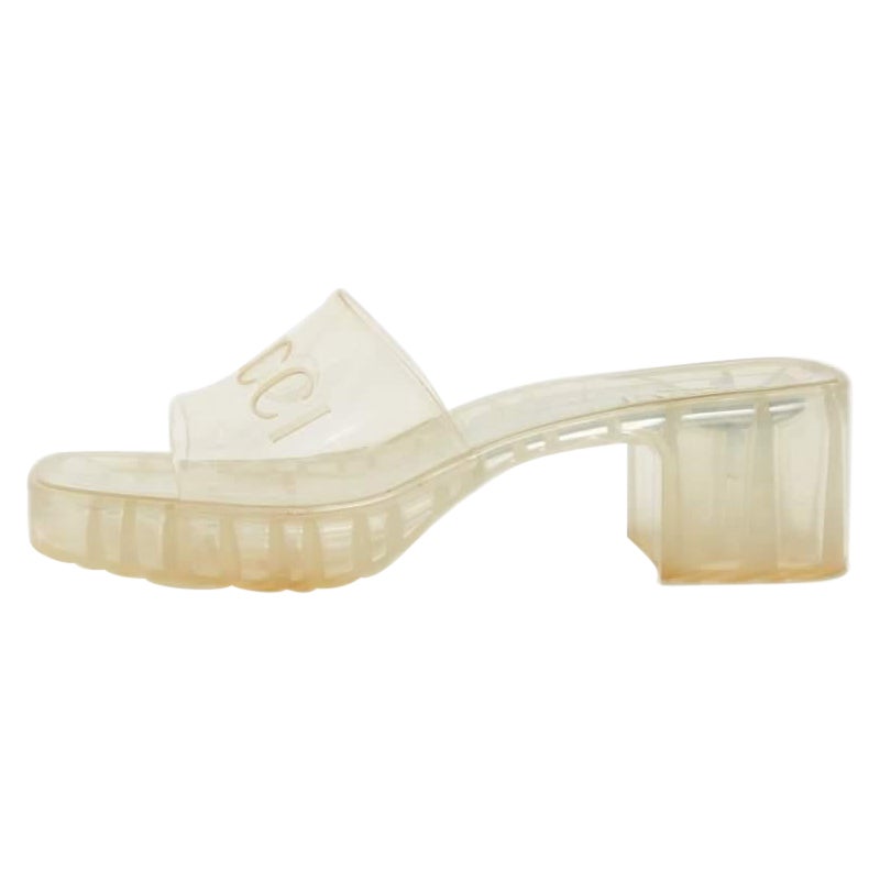 Gucci Transparent Rubber Block Heel Slides Size 37.5