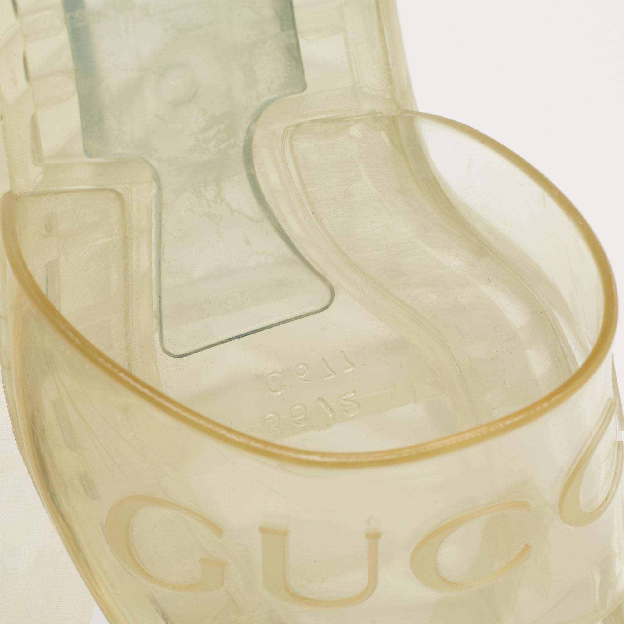 Women's Gucci Transparent Rubber Logo Embossed Block Heel Slide Sandals Size 36
