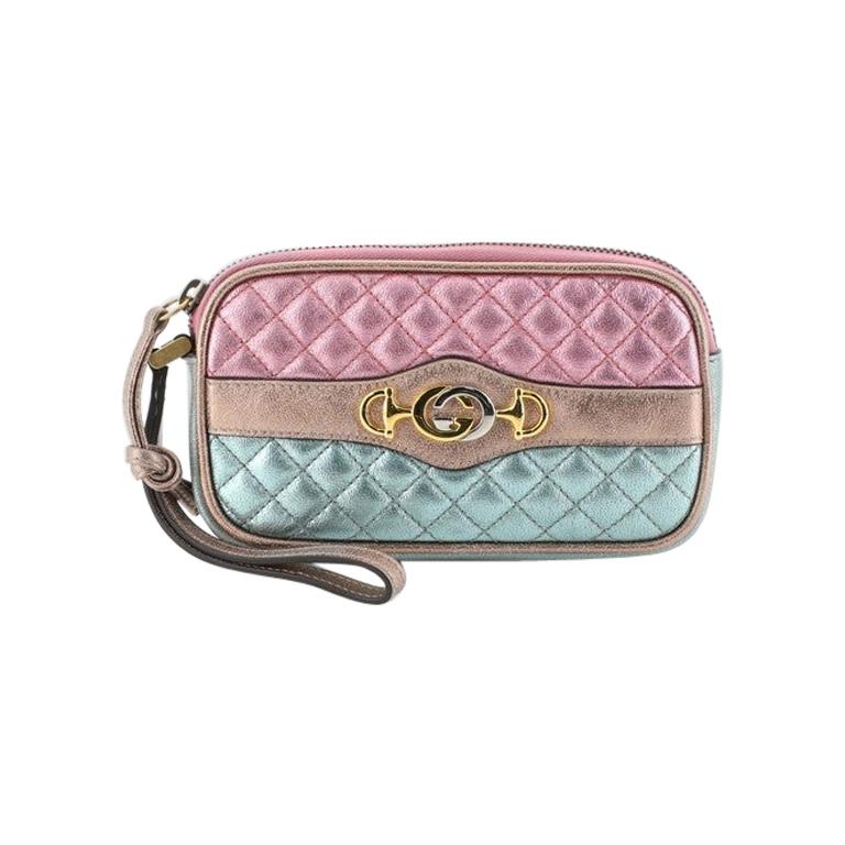 Gucci Trapunata Wristlet Quilted Laminated Leather