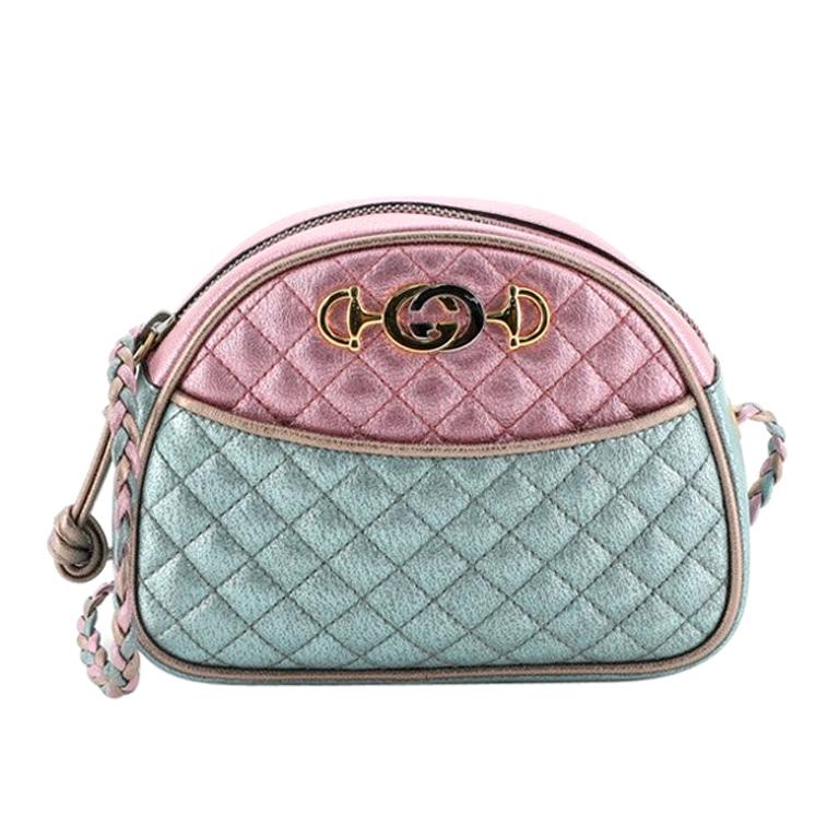 Gucci Trapuntata Camera Shoulder Bag Quilted Laminated Leather Small 