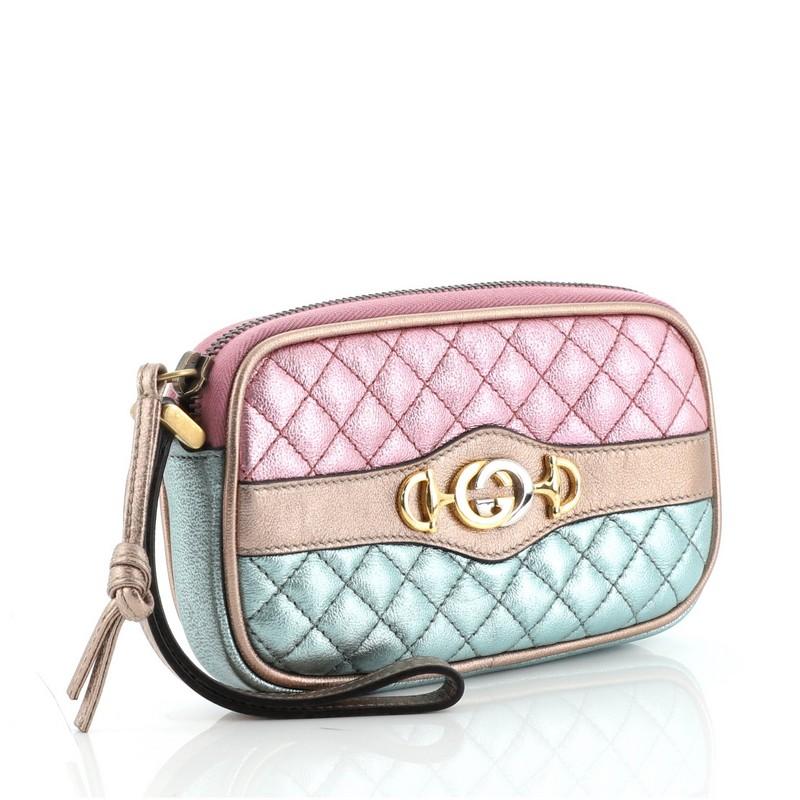 Gray Gucci Trapuntata Wristlet Quilted Laminated Leather