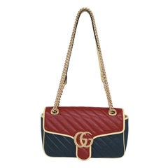 Gucci Tri-Color GG Marmont Matelassé Diagonal Leather Small Crossbody Bag, 2021