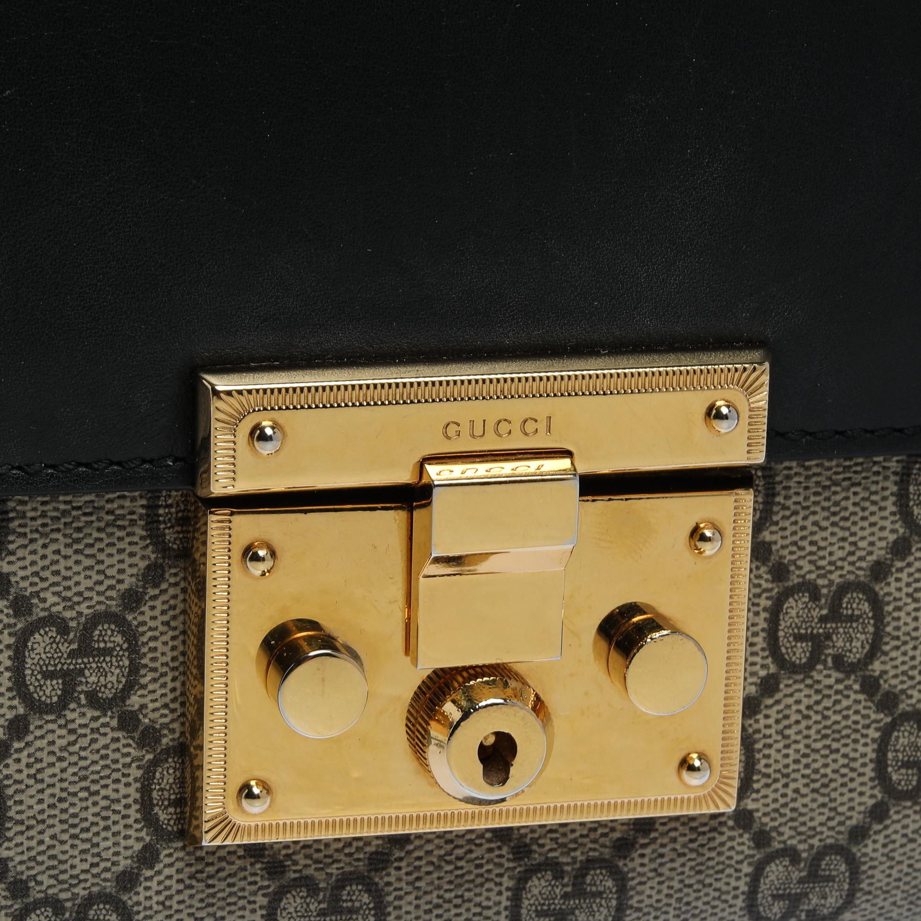 Gucci Tri Color GG Supreme Canvas und Leder Medium Vorhängeschloss Umhängetasche 7
