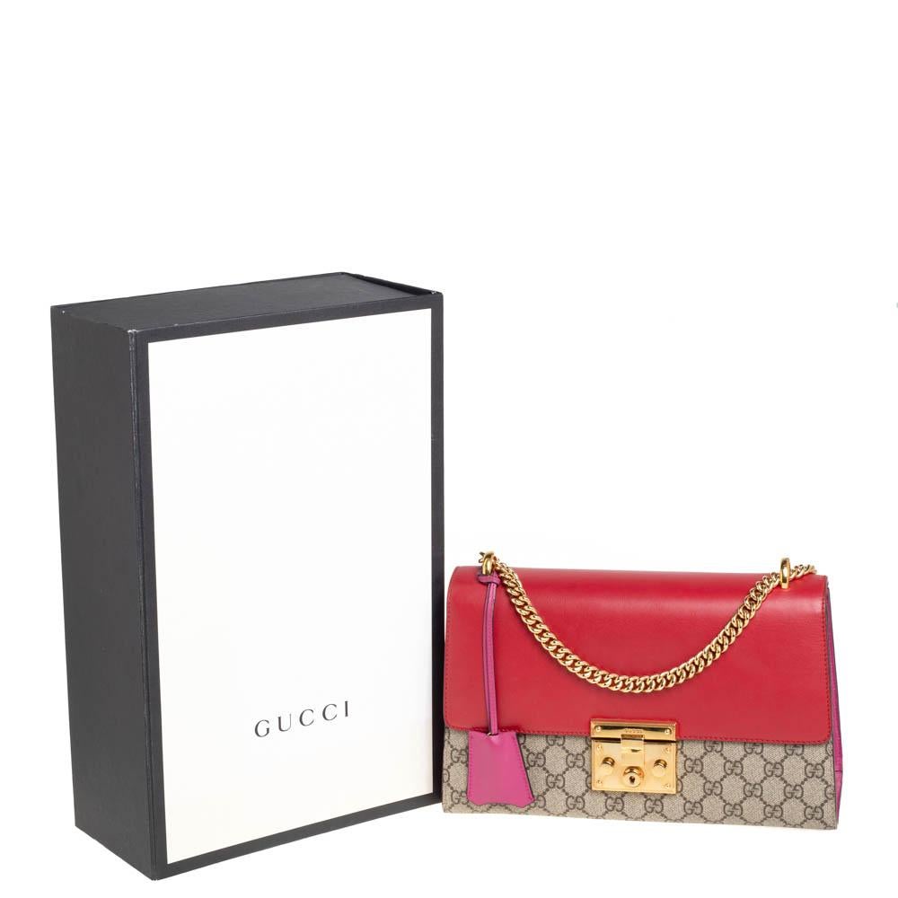 Gucci Tri Color GG Supreme Canvas and Leather Medium Padlock Shoulder Bag 4