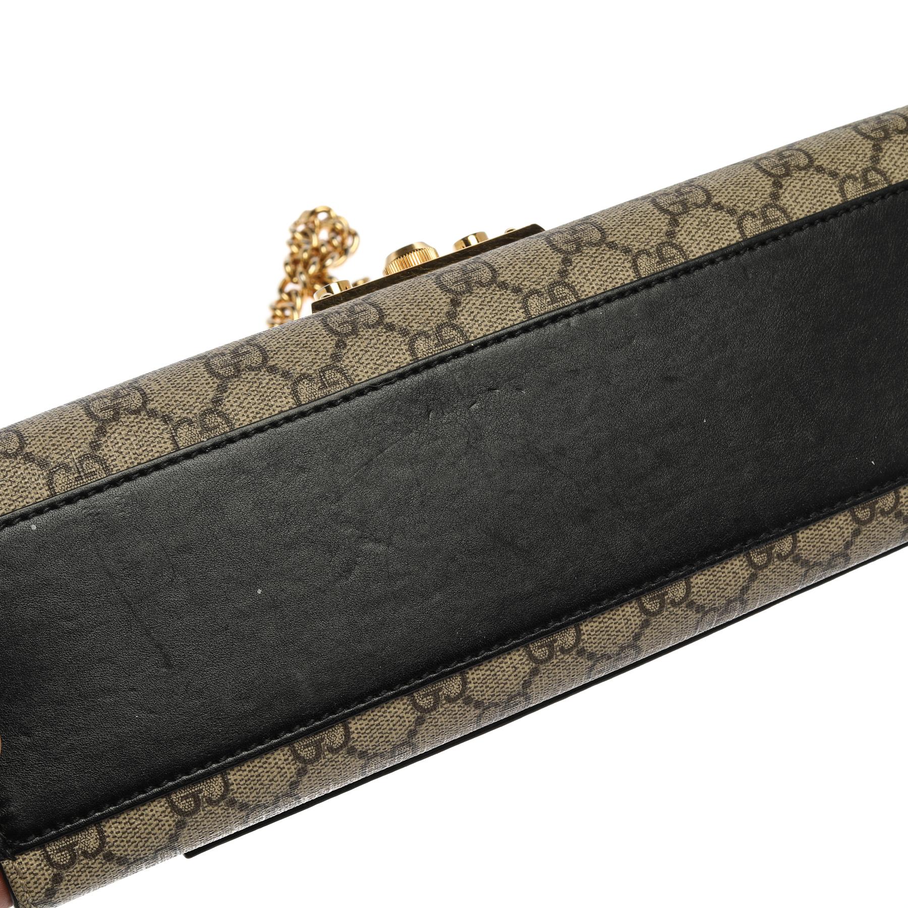 Gucci Tri Color GG Supreme Canvas und Leder Medium Vorhängeschloss Umhängetasche 8