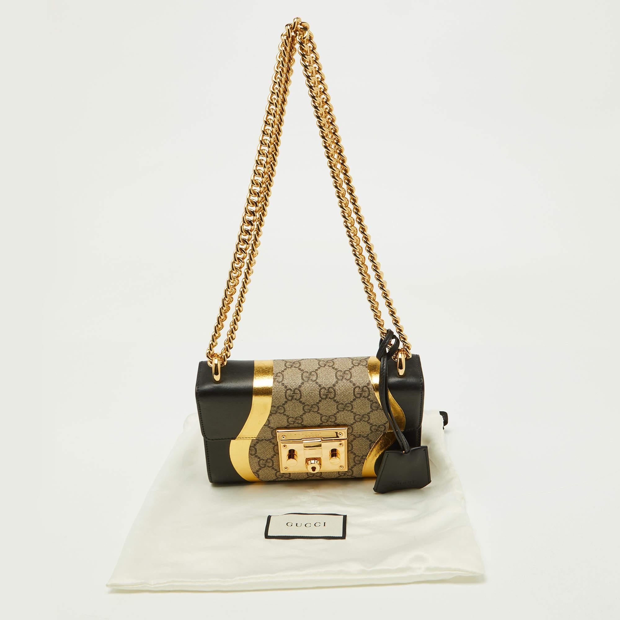 Gucci Tri Color GG Supreme Canvas and Leather Small Padlock Shoulder Bag For Sale 5