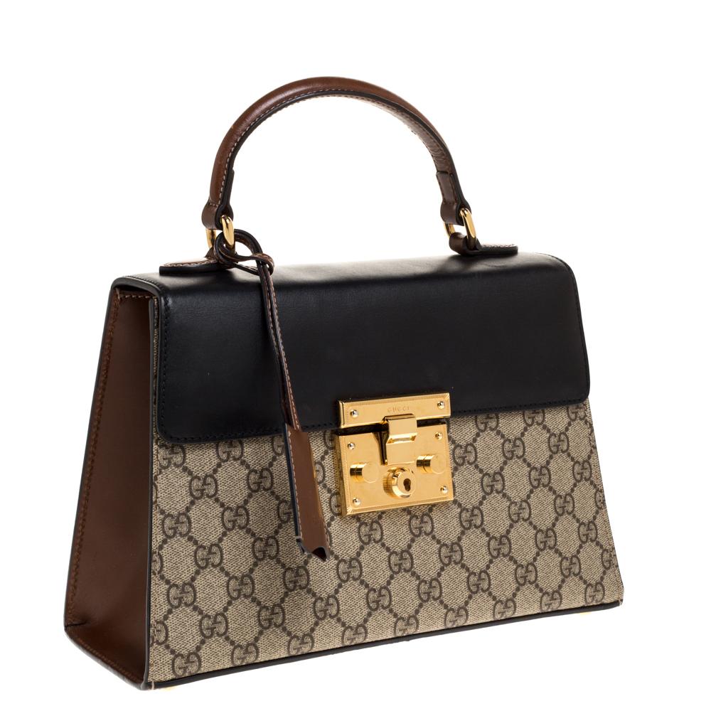 Gucci Tri Color GG Supreme Canvas and Leather Small Padlock Top Handle Bag 2