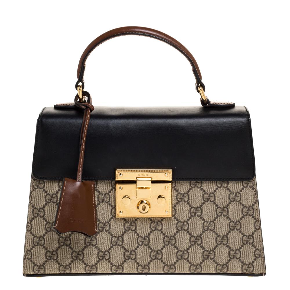 Gucci Tri Color GG Supreme Canvas and Leather Small Padlock Top Handle Bag 4