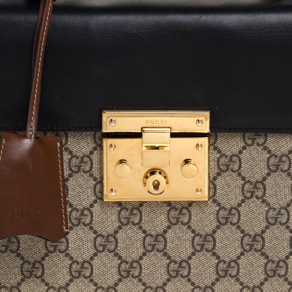Gucci Tri Color GG Supreme Canvas and Leather Small Padlock Top Handle Bag In Good Condition In Dubai, Al Qouz 2