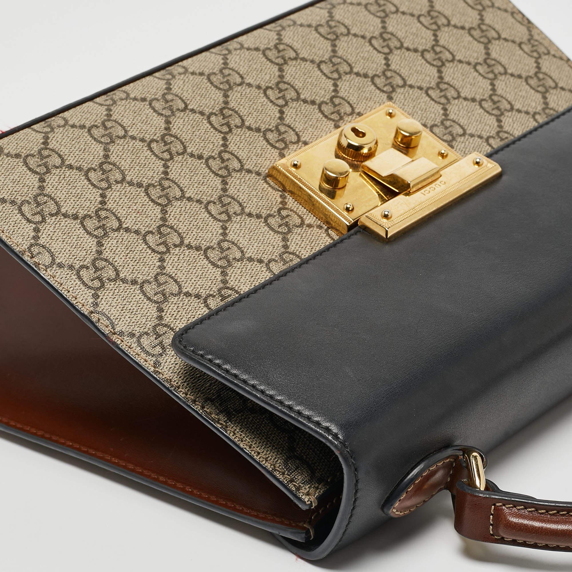 Gucci Tri Color GG Supreme beschichtetes Segeltuch und Leder Padlock Top Handle Bag 6