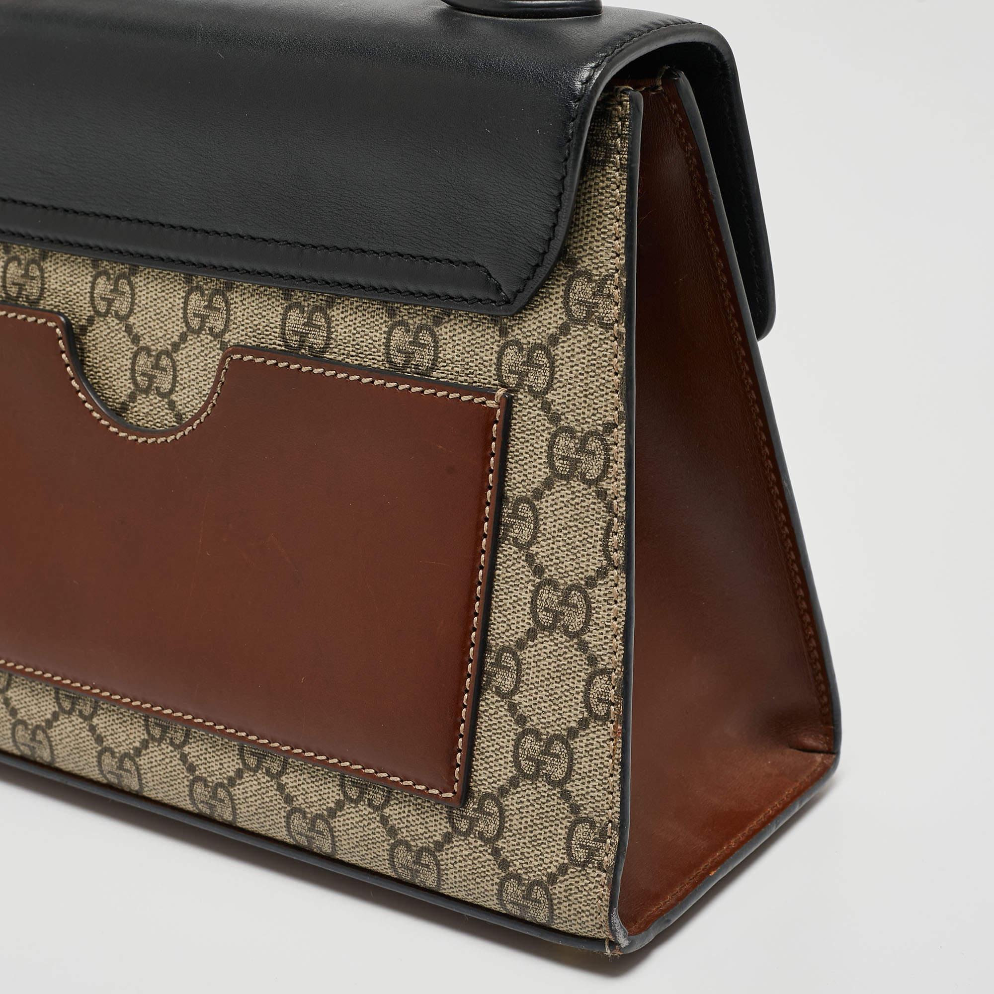 Gucci Tri Color GG Supreme beschichtetes Segeltuch und Leder Padlock Top Handle Bag 7
