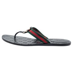 Gucci Tri Color Leather and Web Interlocking G Thong Flats Size 38.5