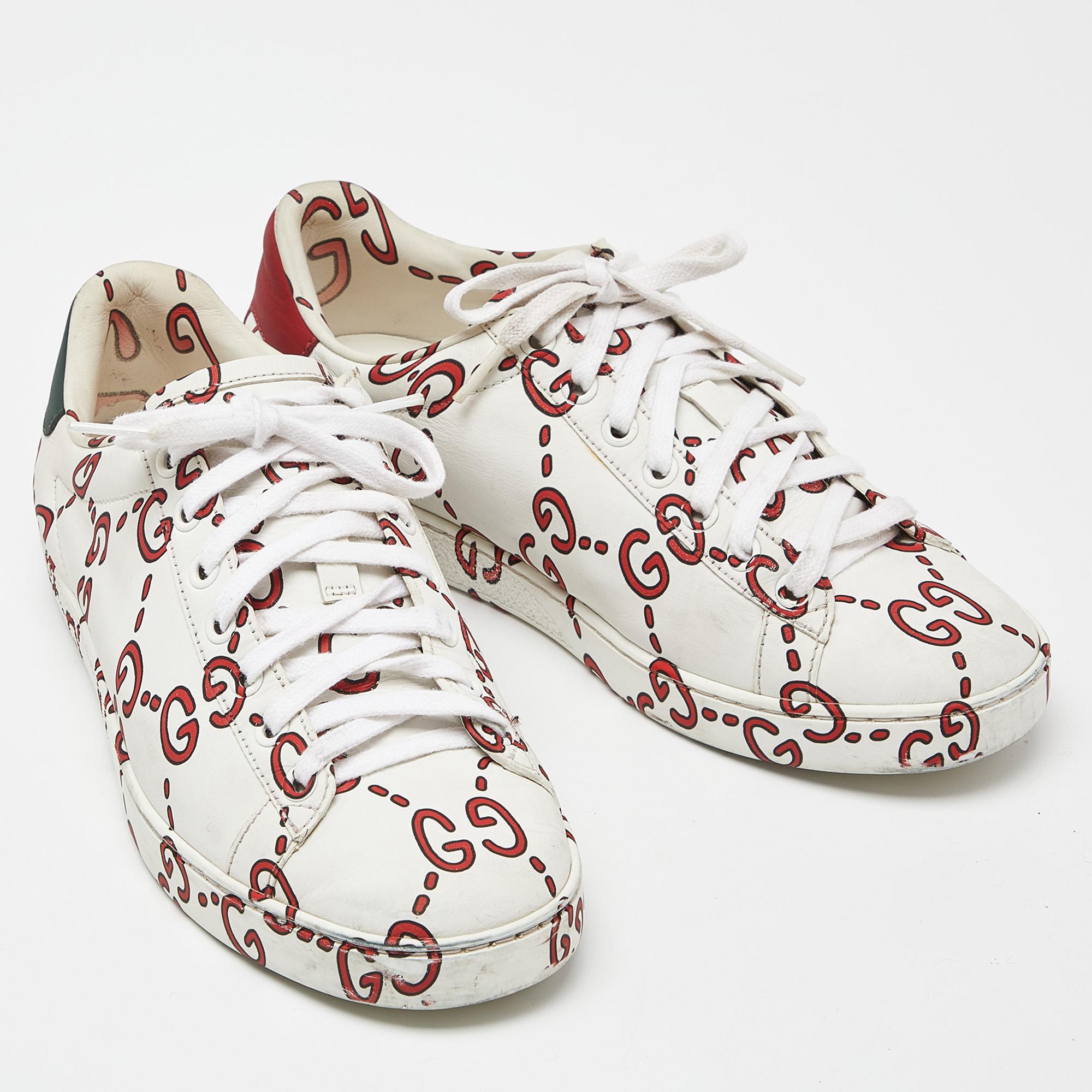 Gucci Tri Color Leather Ghost GG Ace Sneakers Size 37 In Good Condition For Sale In Dubai, Al Qouz 2