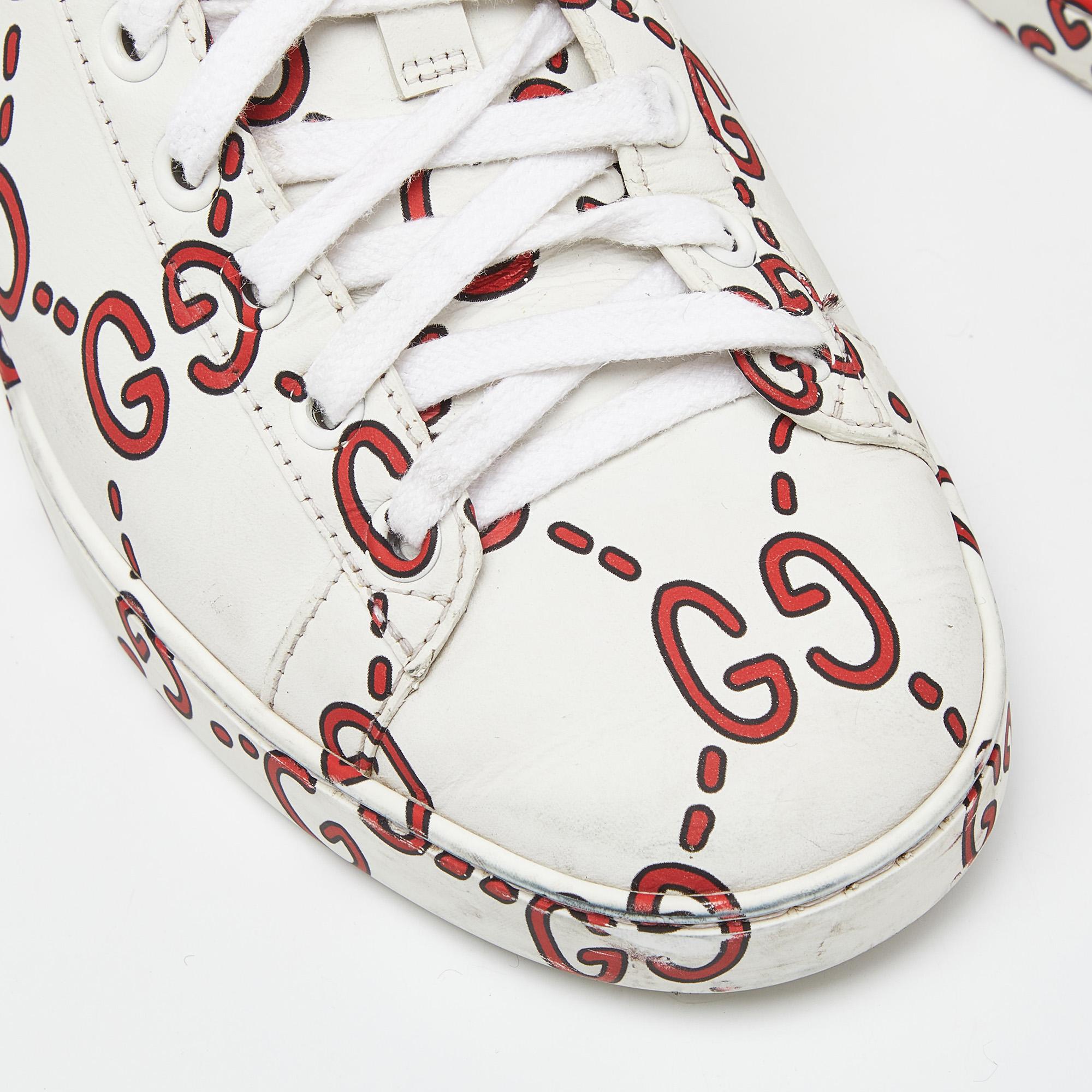 Gucci Tri Color Leather Ghost GG Ace Sneakers Size 37 In Good Condition In Dubai, Al Qouz 2
