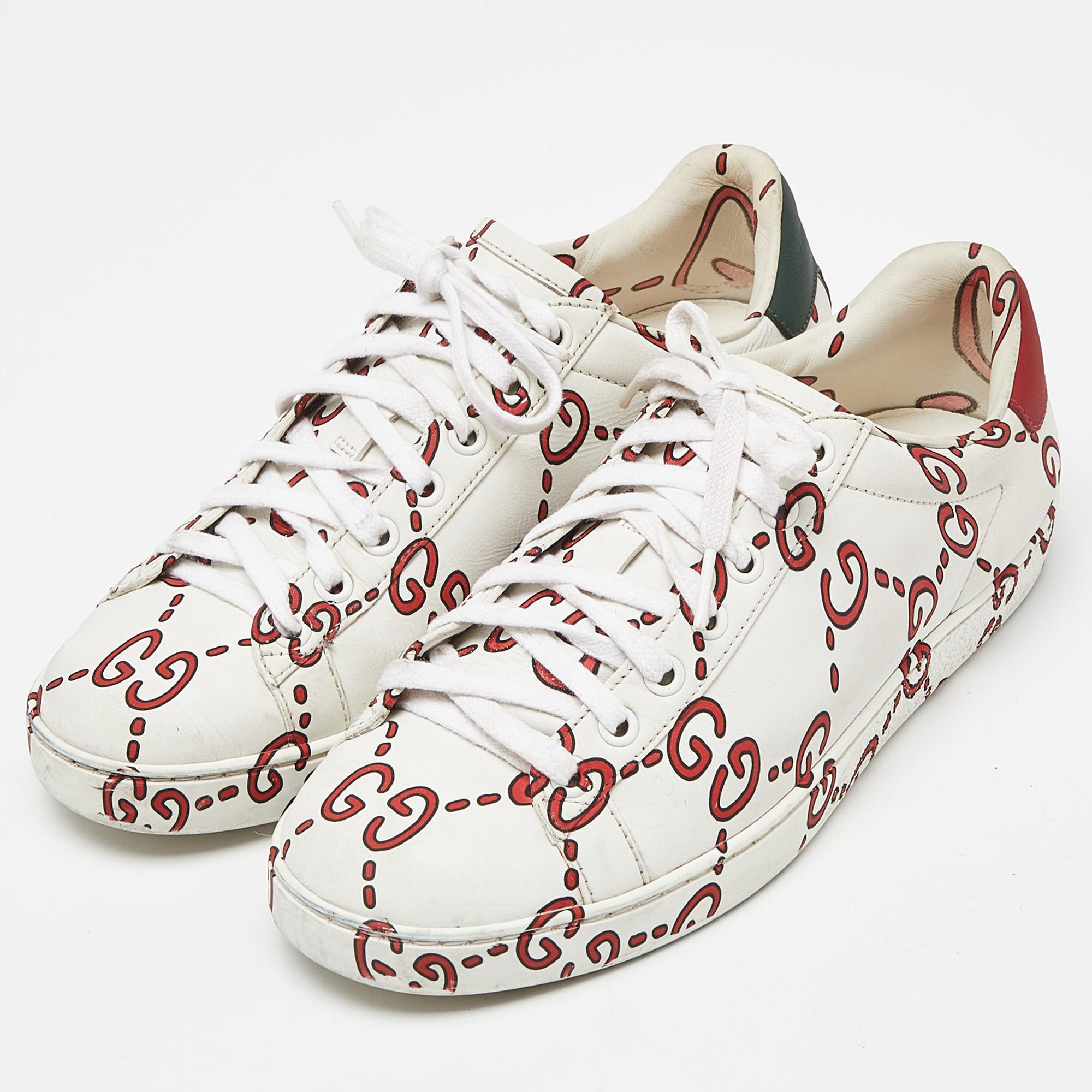 Gucci - Baskets Ghost GG Ace en cuir tricolore, taille 37 en vente 2