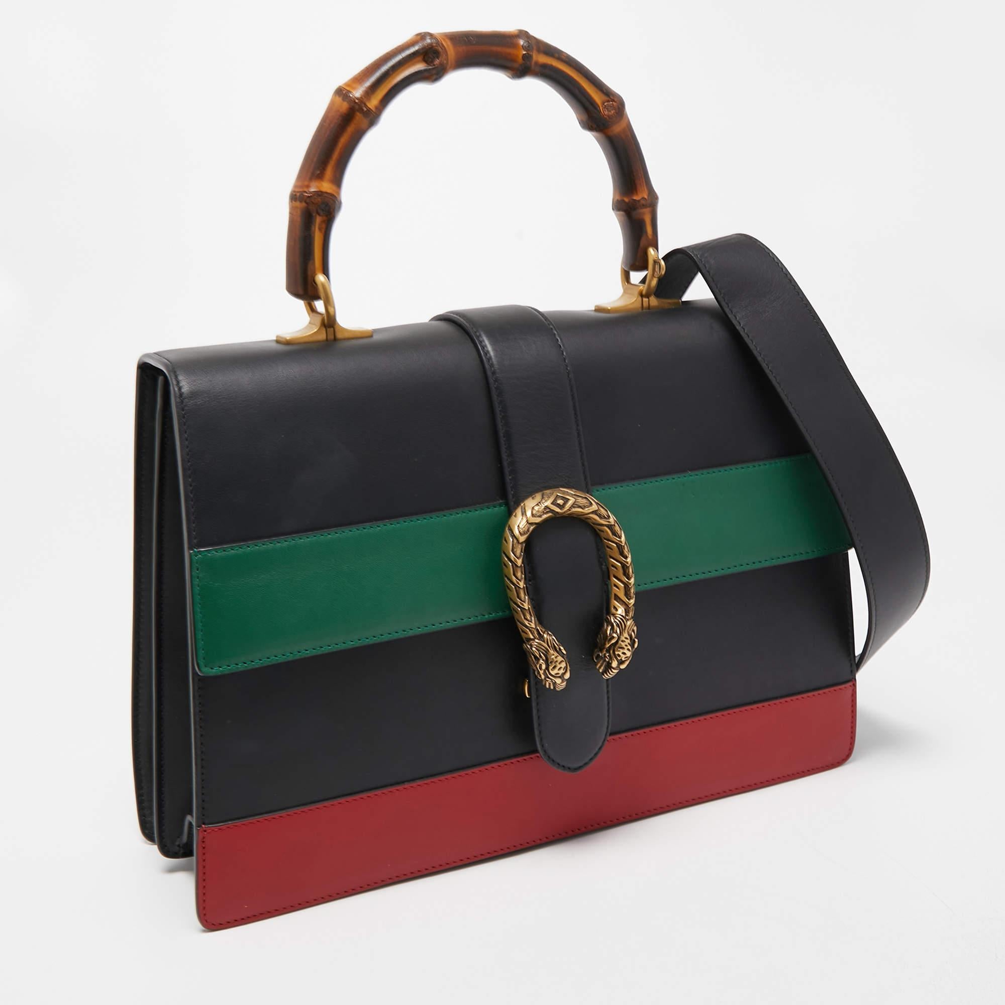 Women's Gucci Tri Color Leather Large Dionysus Bamboo Top Handle Bag