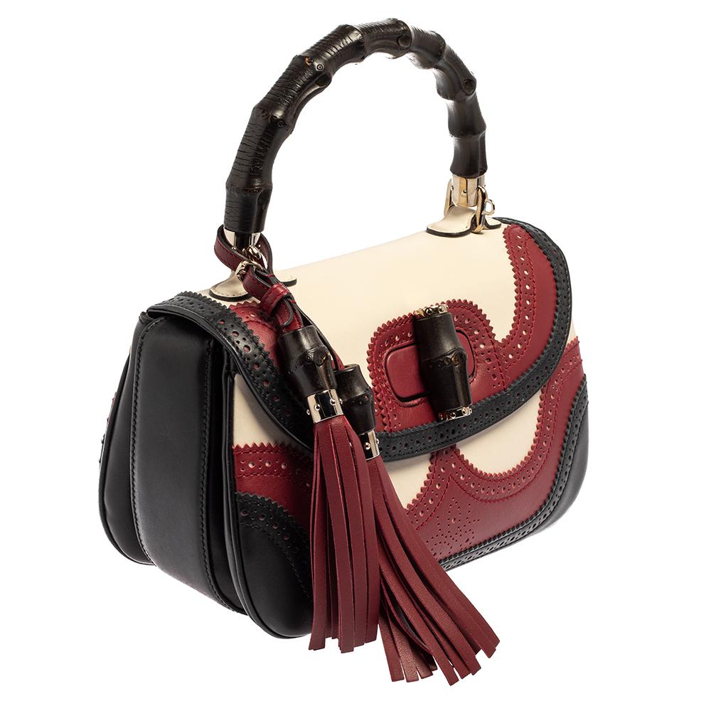 Gucci Tri Color Leder Medium Limited Edition Quaste Neue Bamboo Top Handle Bag im Zustand „Gut“ in Dubai, Al Qouz 2