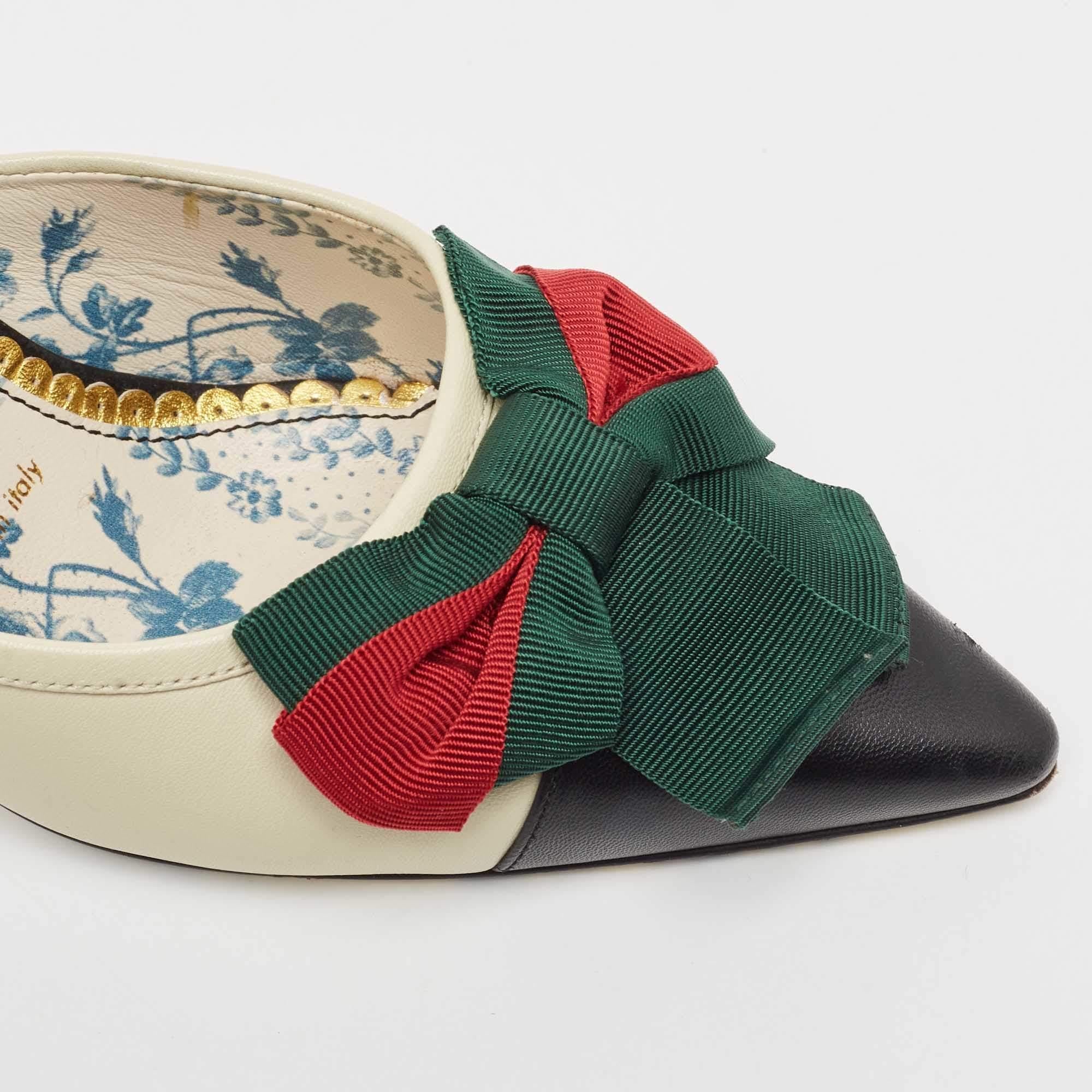 Gucci Tri Color Leather Sackville Web Bow Mule Sandals Size 36 For Sale 1