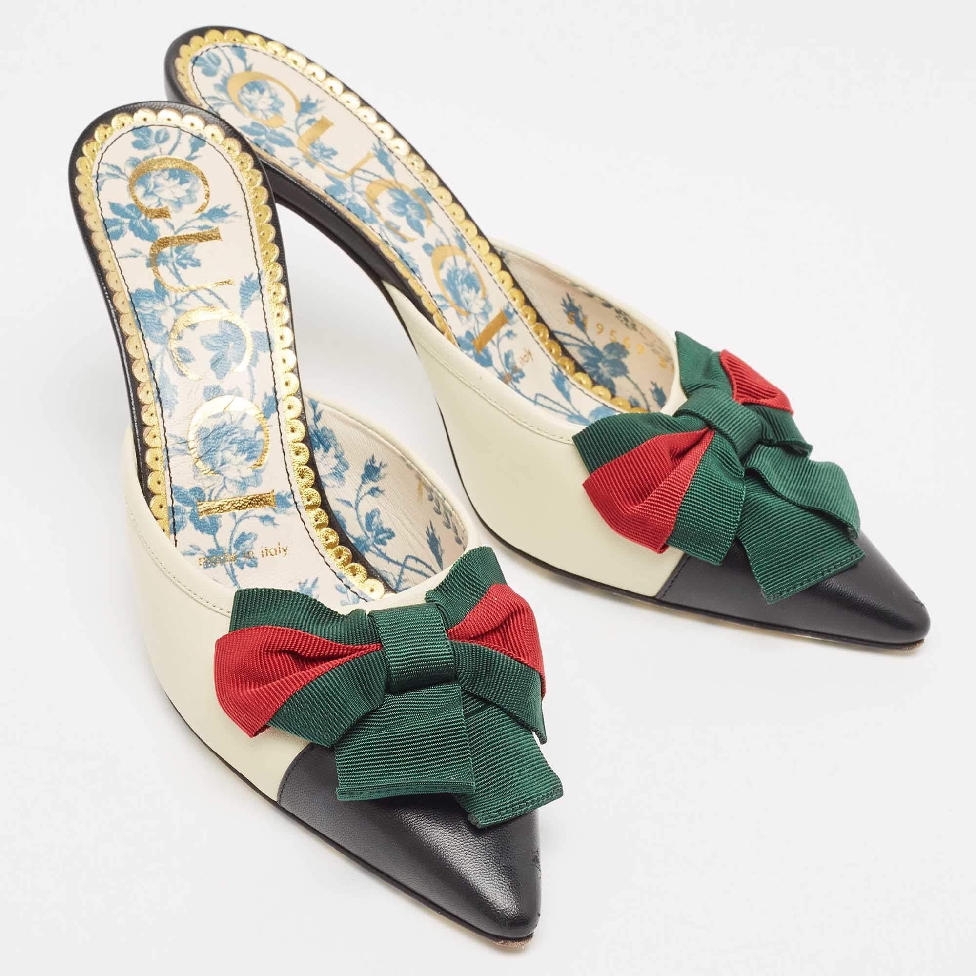 Gucci Tri Color Leather Sackville Web Bow Mule Sandals Size 36 For Sale 4