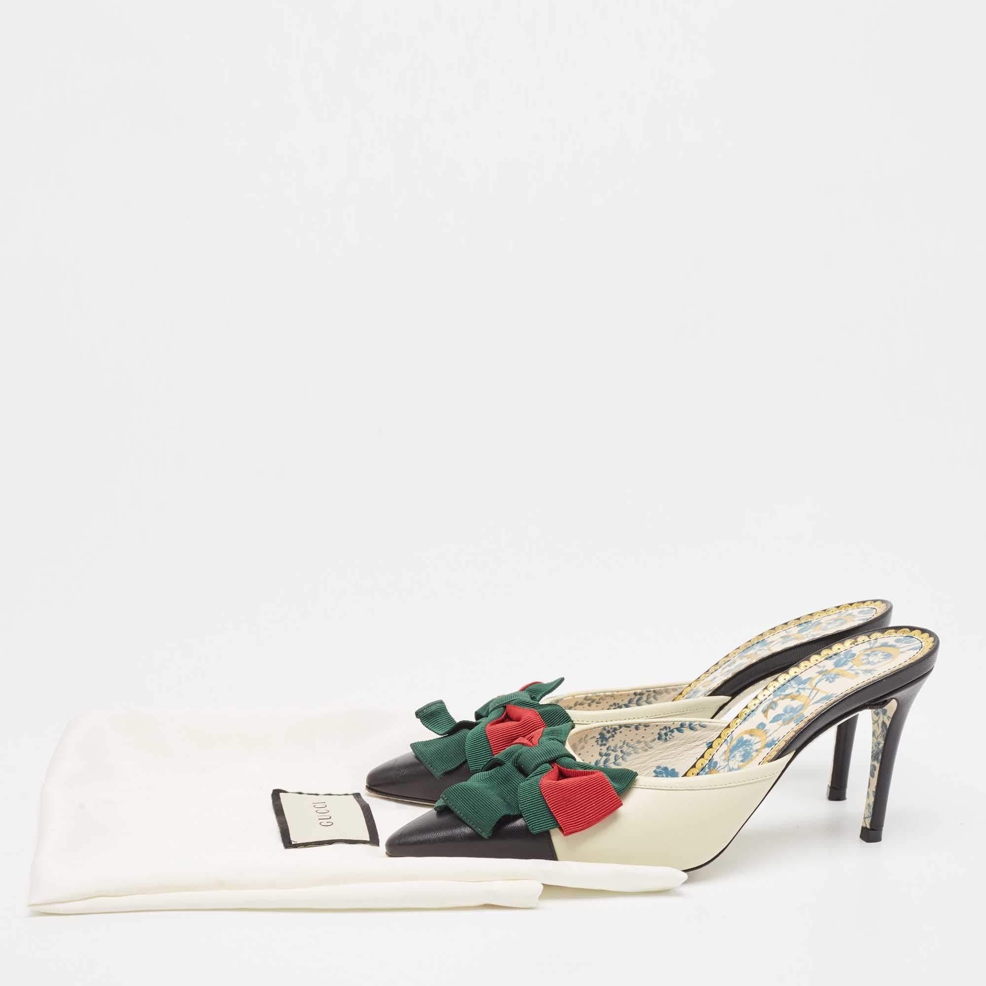 Gucci Tri Color Leather Sackville Web Bow Mule Sandals Size 36 For Sale 5