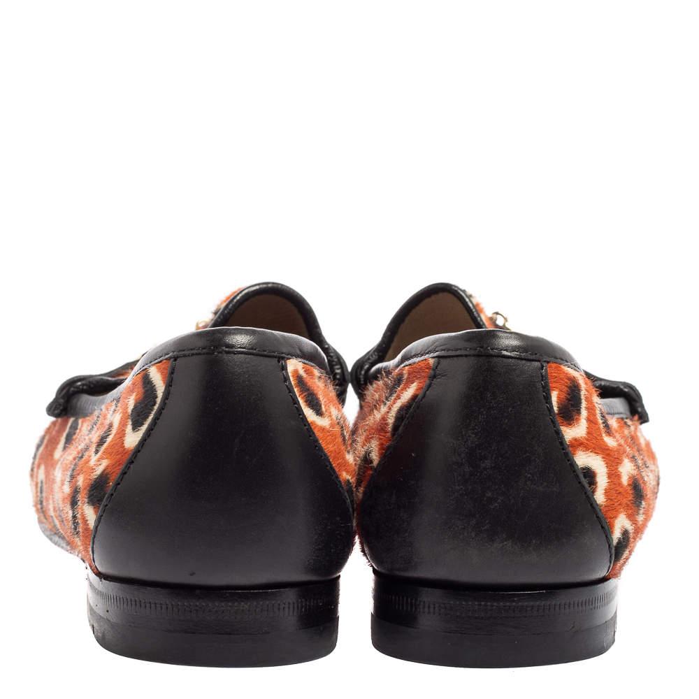 Gucci Tri-Color Leopard Print Calf Hair and Leather Horsebit Loafers Size 36.5 For Sale 1