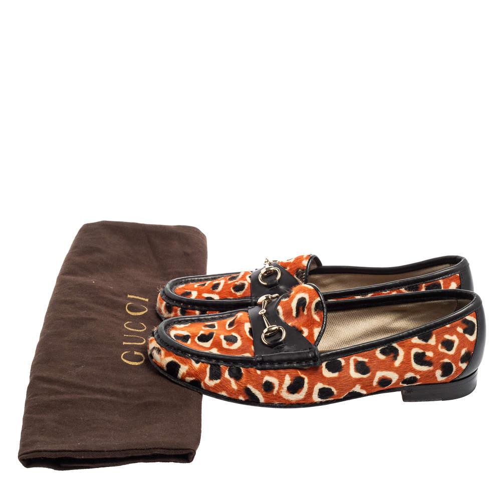 Gucci Tri-Color Leopard Print Calf Hair and Leather Horsebit Loafers Size 36.5 For Sale 4