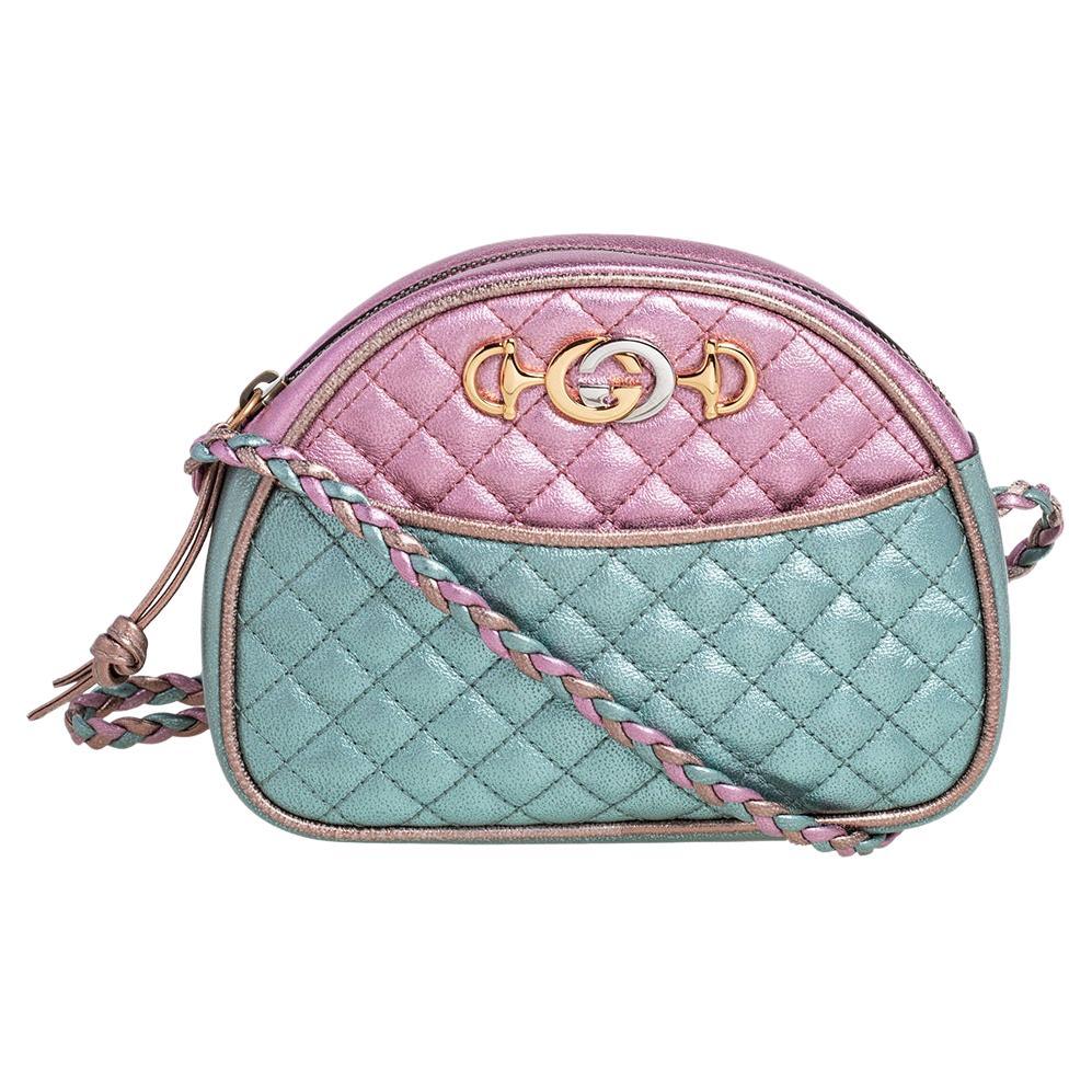 Gucci Pink Blue Metallic Quilted Leather Mini Dome Trapuntata Crossbody ...