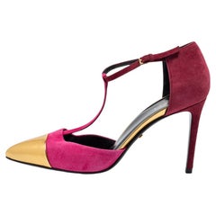 Coline T-Riemen-Pumps aus Wildleder und Leder mit dreifarbigem Zehenbereich Größe 36,5