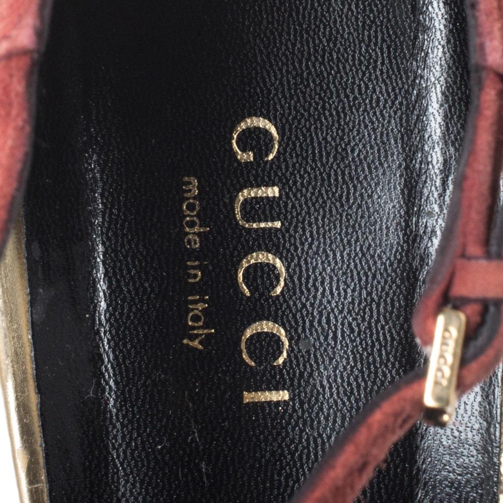 Gucci Tri Color Suede and Leather Cap Toe Coline T-Strap Pumps Size 41 1