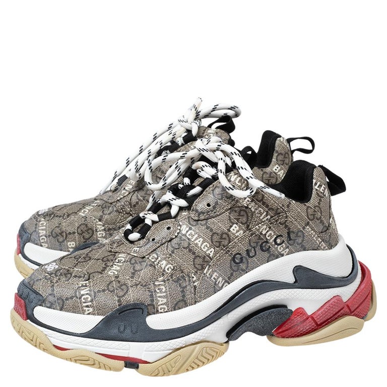 Gucci Tricolor Canvas Triple S Lace Up Sneakers Size 36 For Sale at 1stDibs