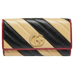Gucci Tricolor Diagonal Quilt Leather GG Marmont Torchon Wallet