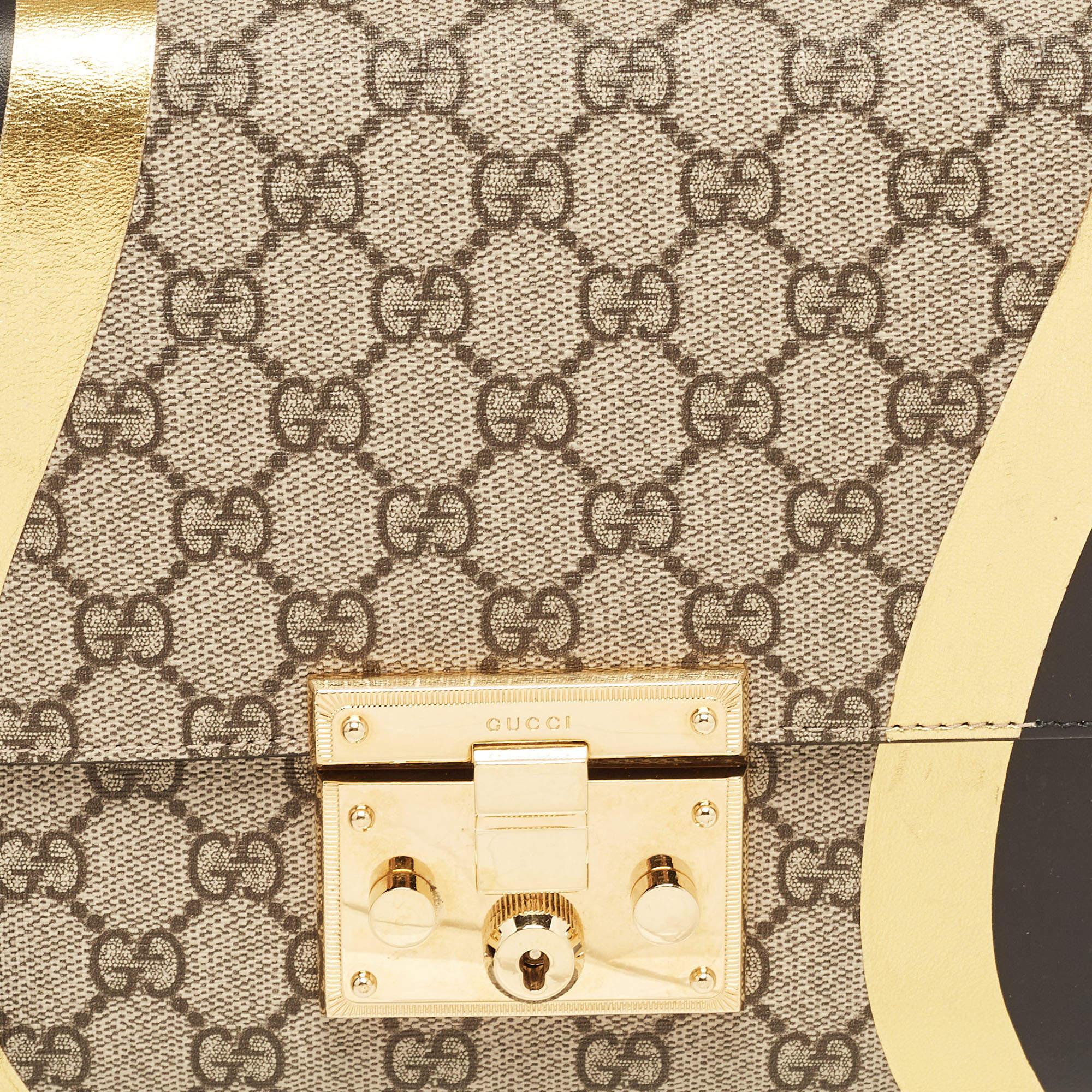 Gucci Tricolor GG Supreme Canvas and Leather Medium Padlock Shoulder Bag For Sale 14