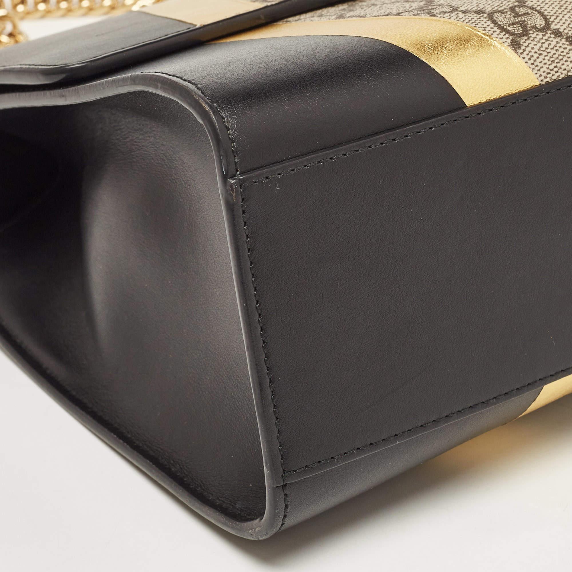 Gucci Tricolor GG Supreme Canvas and Leather Medium Padlock Shoulder Bag For Sale 3