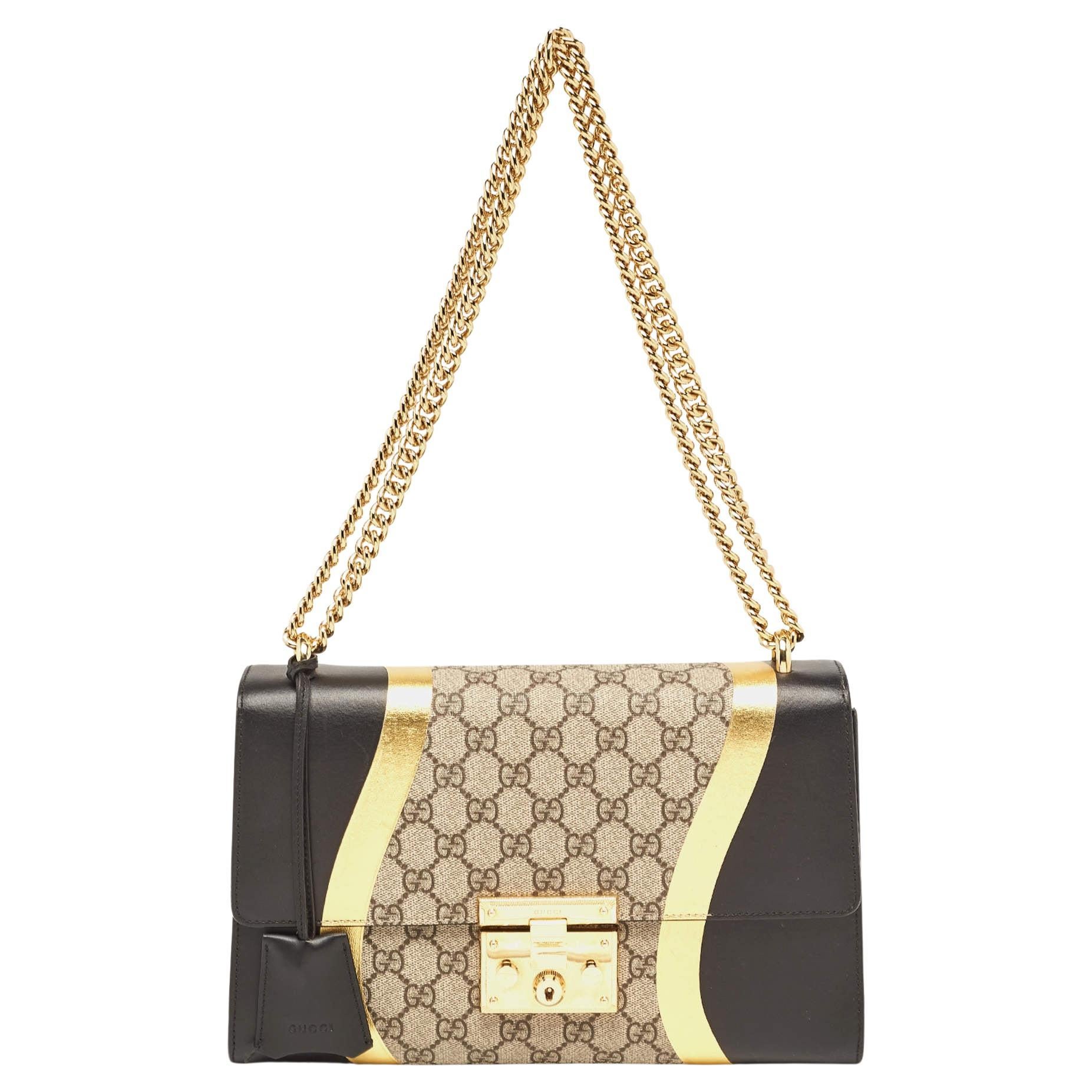 Gucci Tricolor GG Supreme Canvas and Leather Medium Padlock Shoulder Bag
