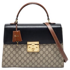 Gucci Tricolor GG Supreme Canvas And Leather Medium Padlock Top Handle Bag