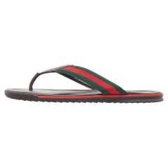 Gucci Tricolor Guccissima Leather and Canvas Web Thong Slides Size 44