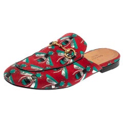 Gucci Tricolor Jacquard Fabric Horsebit Princetown Bees Flat Mules Size 37