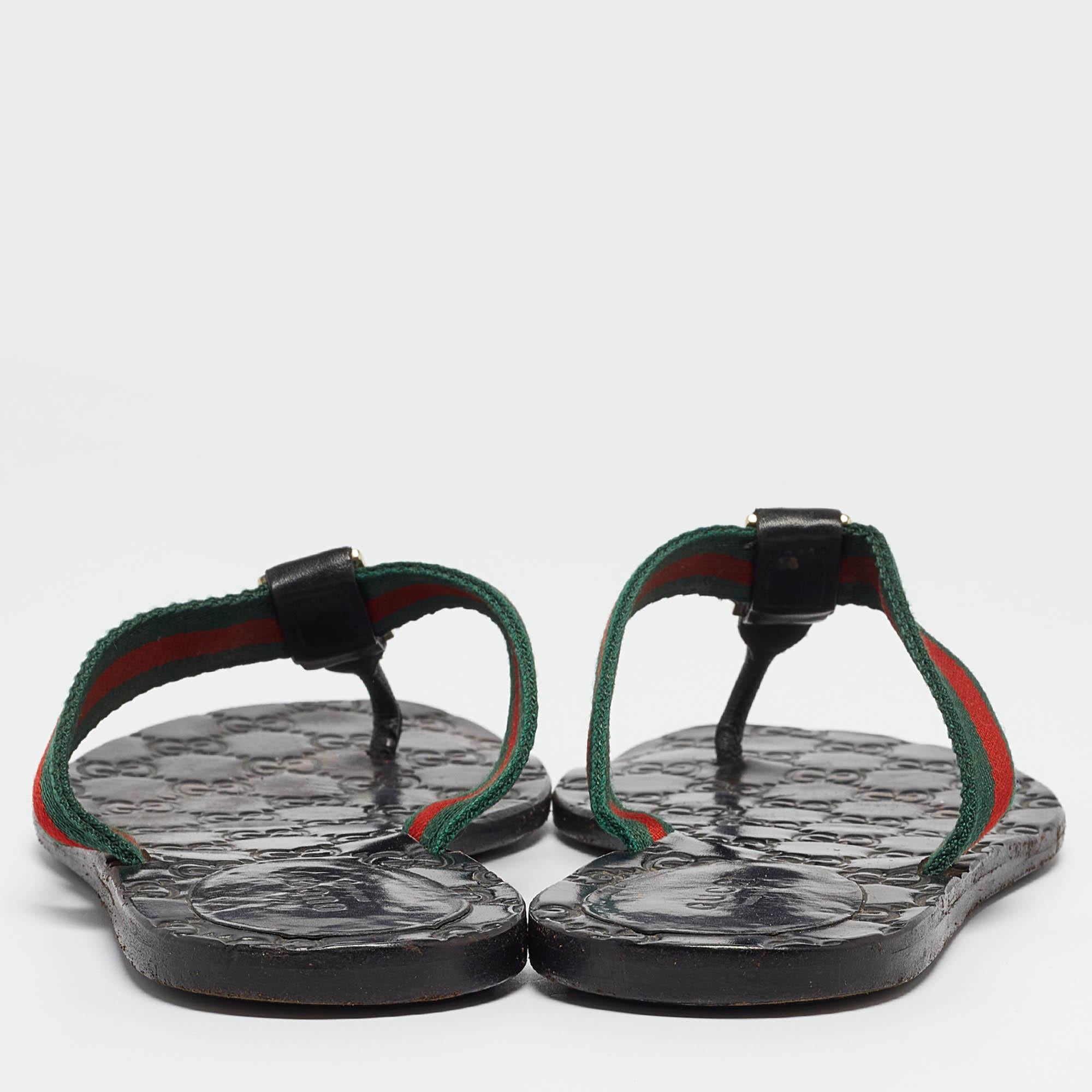 Women's Gucci Tricolor Leather and Canvas Web Interlocking G Thong Flats Size 38