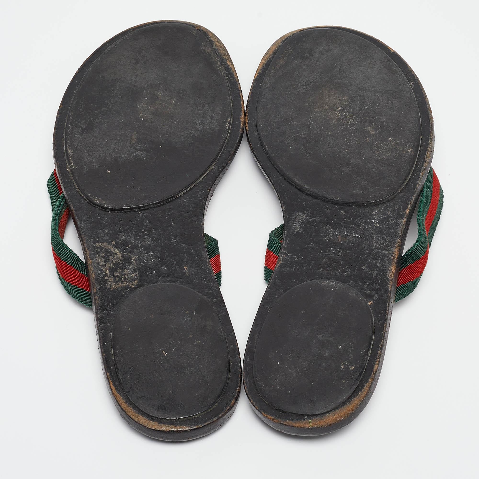Gucci Tricolor Leather and Canvas Web Interlocking G Thong Flats Size 38 1