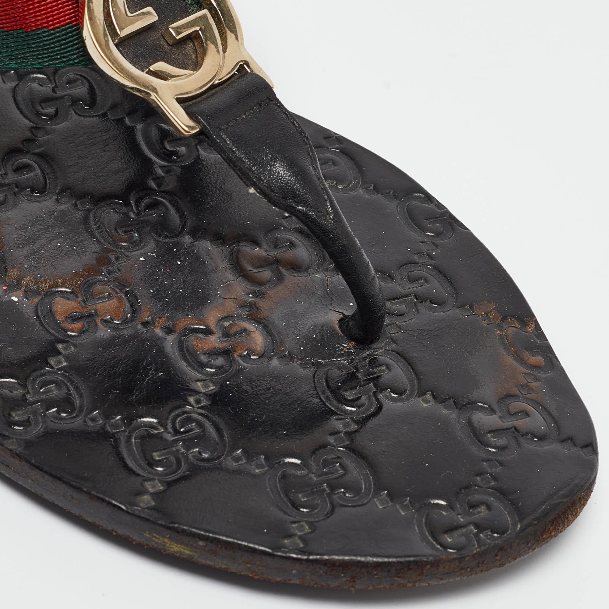 Gucci Tricolor Leather and Canvas Web Interlocking G Thong Flats Size 38 2