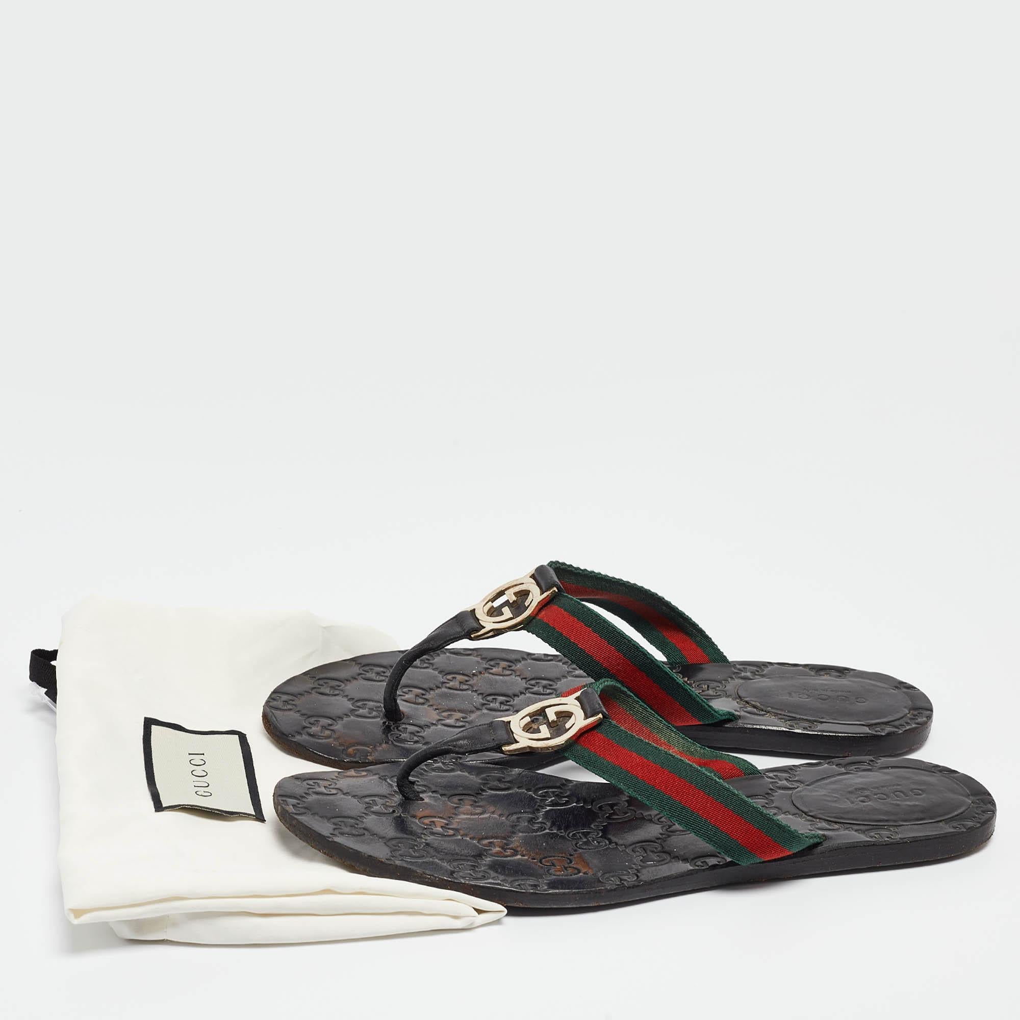 Gucci Tricolor Leather and Canvas Web Interlocking G Thong Flats Size 38 4