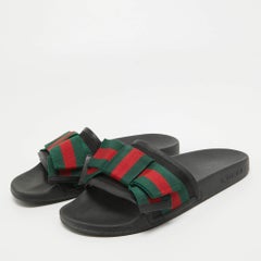 Tricolor-Poolschienen aus Leder und Stoff mit Webschleife von Gucci, Größe 37