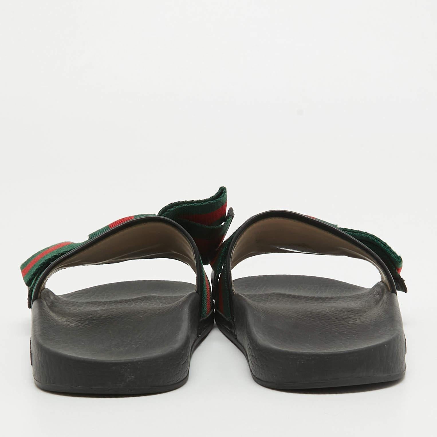 Gucci Tricolor Leather and Fabric Web Bow Pool Slides Size 37 For Sale 4