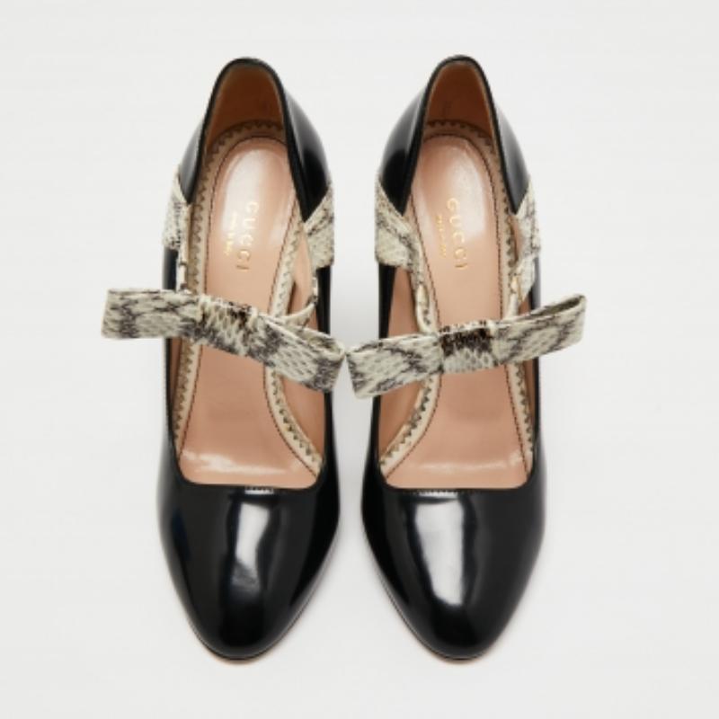 Noir Escarpins Nimue en cuir tricolore et peau de serpent Gucci Taille 37 en vente