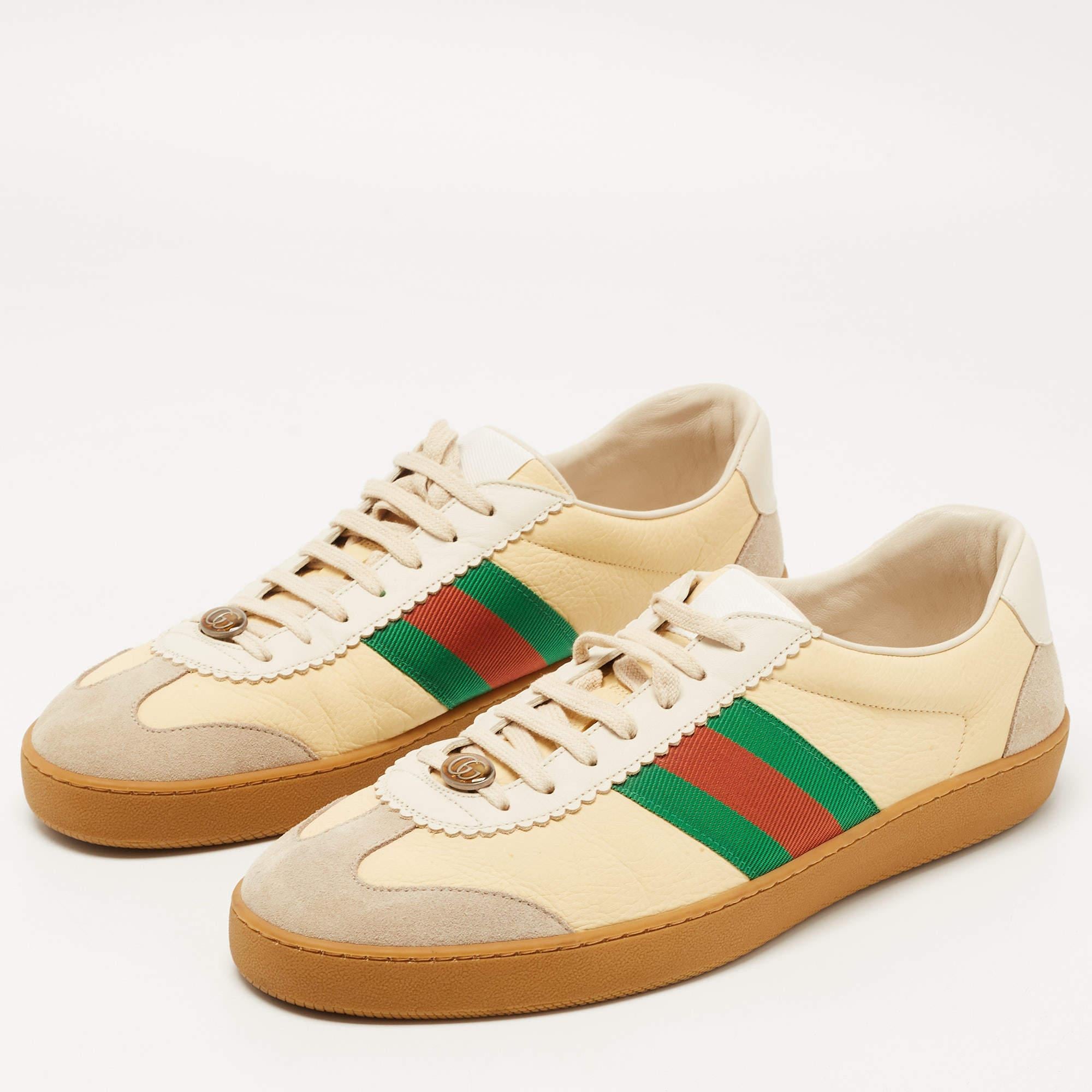 Gucci Tricolor Leather and Suede G74 Sneakers Size 46 In New Condition In Dubai, Al Qouz 2