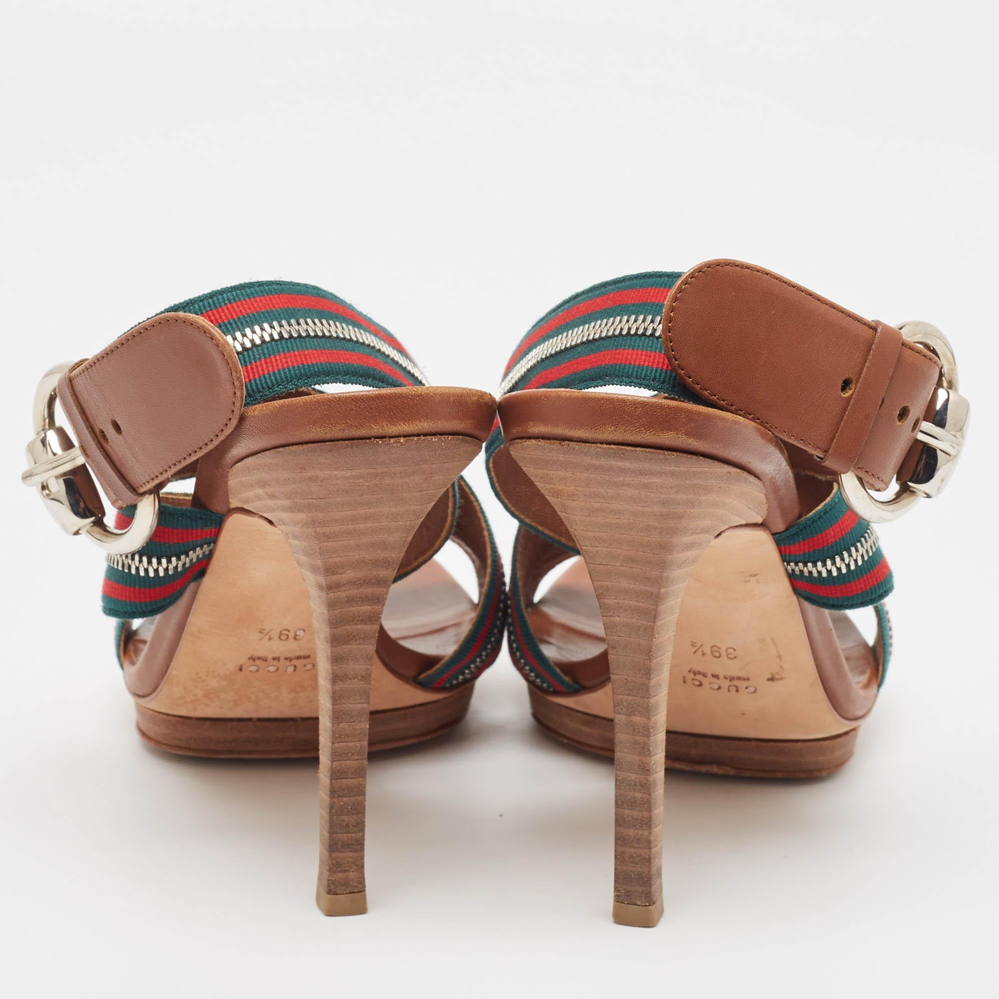 Sandales à lacets Gucci en cuir tricolore et toile à fermeture éclair, taille 39,5 Pour femmes en vente